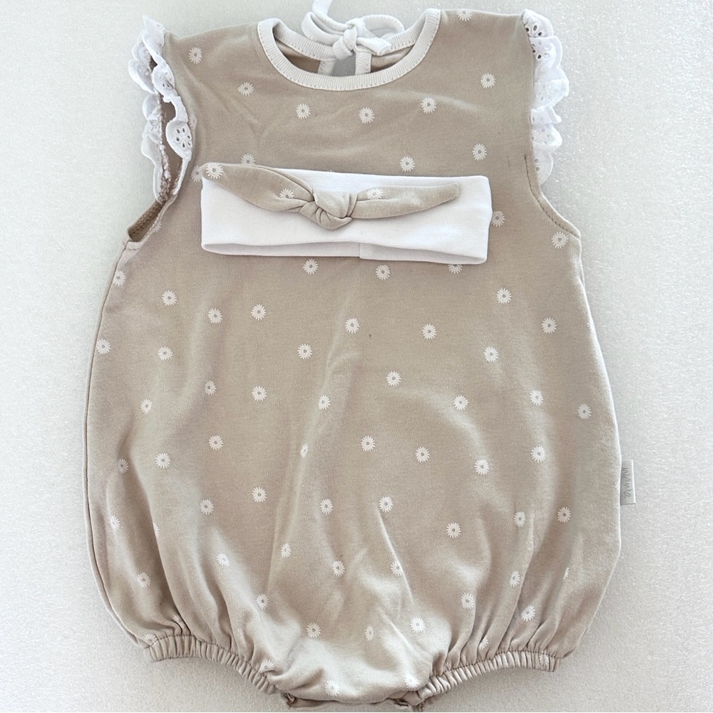 Adorable Tan Baby Romper with Headband